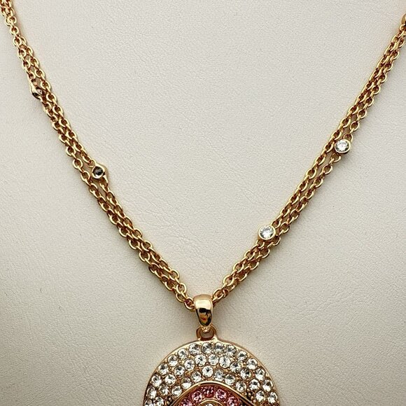Joan Boyce Necklace Evil Eye Angel Eye Talisman Rose Gold Tone Rhinestone Bezel - Picture 4 of 12